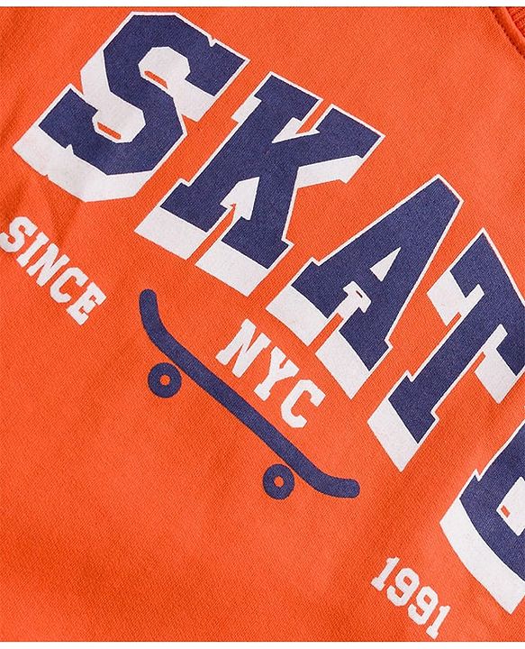 Pine Kids Knit Full Sleeves Sweatshirt With Skateboarding Print - Rust Orange