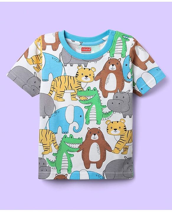 Babyhug Cotton Knit Half Sleeves Co-ords Shorts Night Suit With Vehicle Print - Multicolor