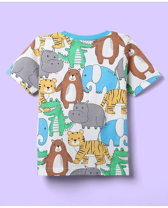 Babyhug Cotton Knit Half Sleeves Co-ords Shorts Night Suit With Vehicle Print - Multicolor
