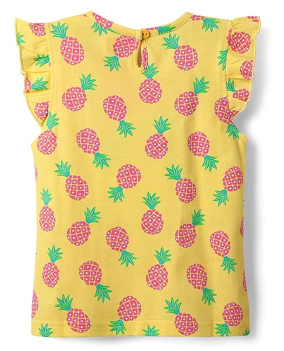Babyhug Cotton Knit Frill Sleeves Co-ords Shorts Night Suit With Pineapple Print - Yellow