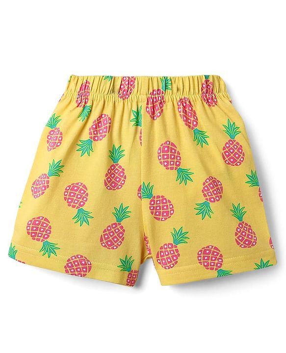 Babyhug Cotton Knit Frill Sleeves Co-ords Shorts Night Suit With Pineapple Print - Yellow