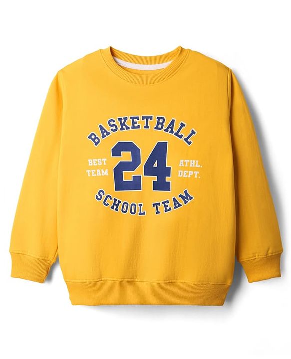 Pine Kids Cotton Knit Full Sleeves Sweatshirt With Text Print - Yellow