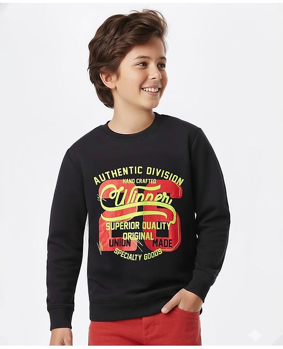 Pine Kids Cotton Knit Full Sleeves Sweatshirt With Text Print - Black
