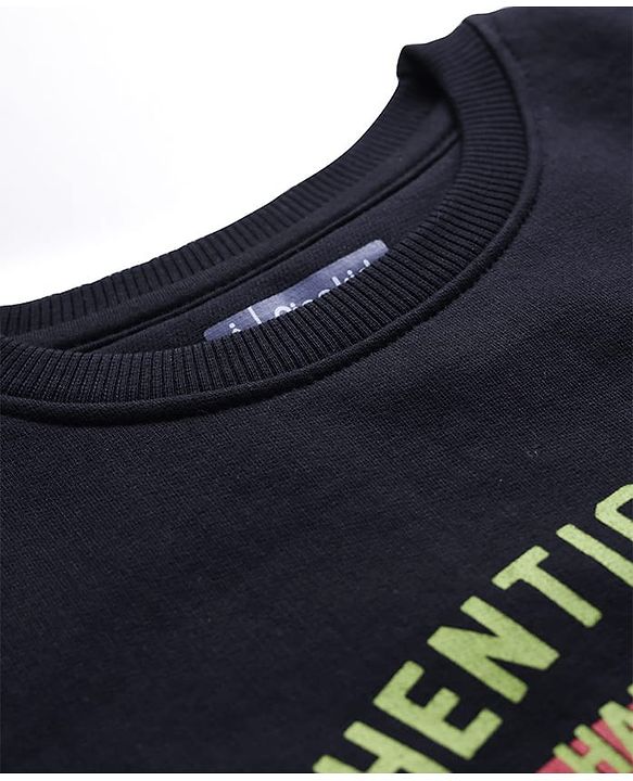 Pine Kids Cotton Knit Full Sleeves Sweatshirt With Text Print - Black