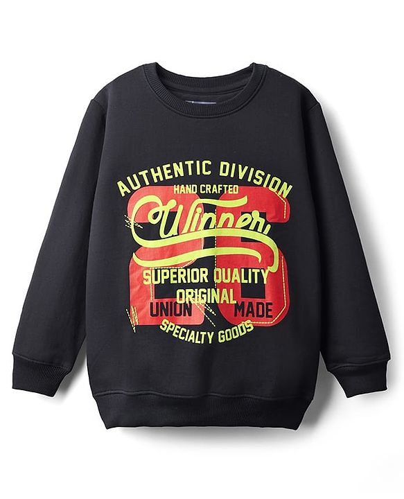 Pine Kids Cotton Knit Full Sleeves Sweatshirt With Text Print - Black