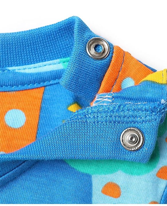 Babyhug Cotton Knit Half Sleeves Co-Ord Shorts Night Suit with Dino Print - Blue