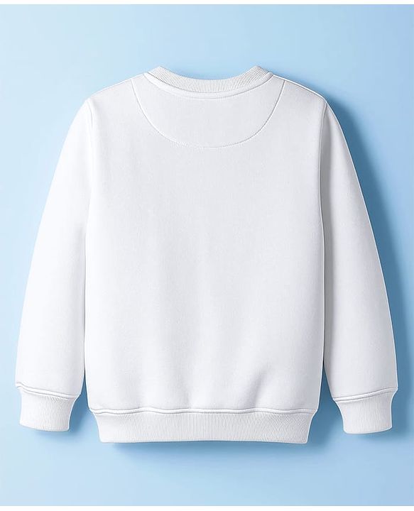 Pine Kids Knit Full Sleeves Pullover Sweatshirt with Travel Theme Print & Kangaroo Pocket - White