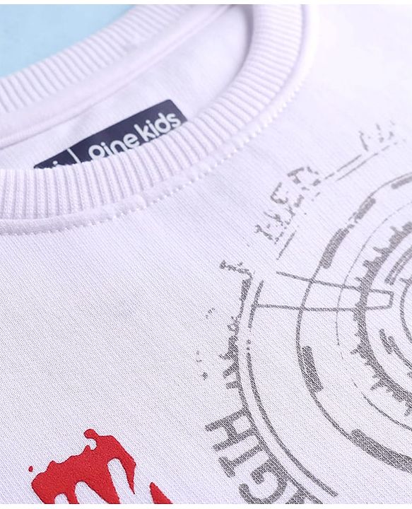 Pine Kids Knit Full Sleeves Sweatshirt With Skateboarding Print - White