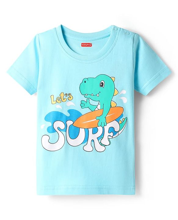 Babyhug Cotton Knit Half Sleeves Shorts Night Suit with Dino Print - Blue