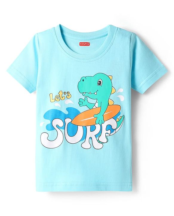 Babyhug Cotton Knit Half Sleeves Shorts Night Suit with Dino Print - Blue