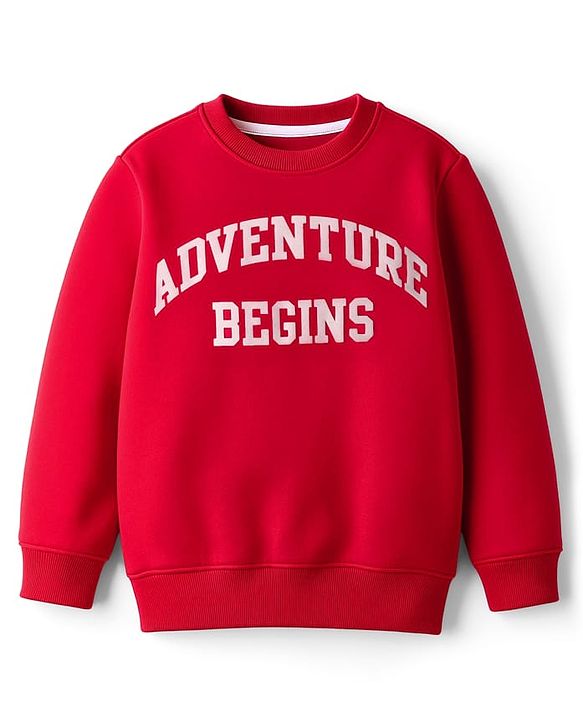 Pine Kids Knit Full Sleeves Sweatshirt With Text Print - Red