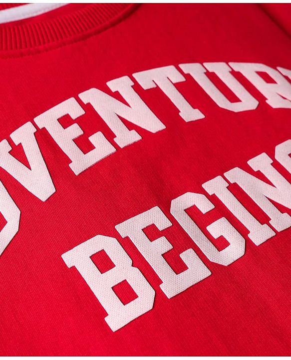 Pine Kids Knit Full Sleeves Sweatshirt With Text Print - Red