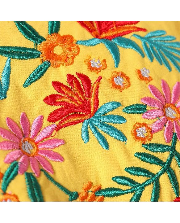 Pine Kids 100% Cotton Half Sleeves Floral Embroidered Frock - Yellow
