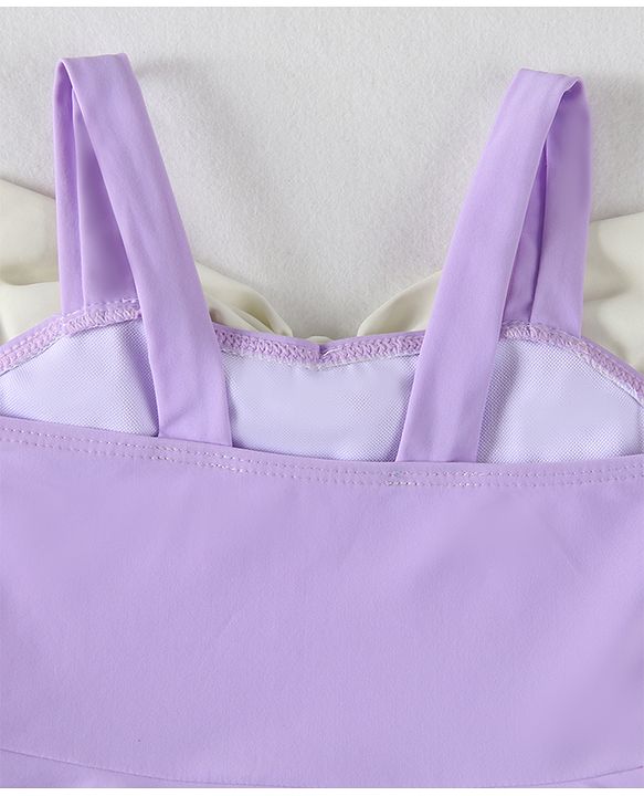 Babyhug Sleeveless Frock Swimsuit With Bow Applique & Cap - Purple
