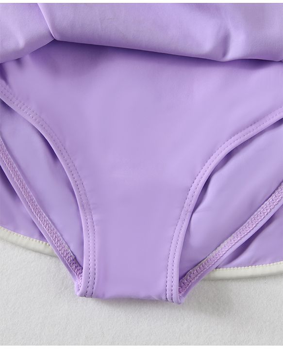 Babyhug Sleeveless Frock Swimsuit With Bow Applique & Cap - Purple