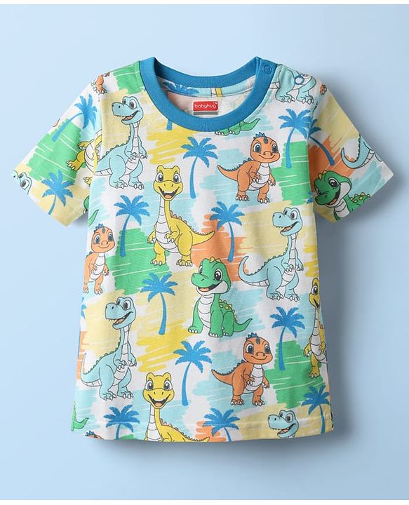 Babyhug Cotton Knit Half Sleeves Co-ords Shorts Night Suit With Animal Print - Multicolor