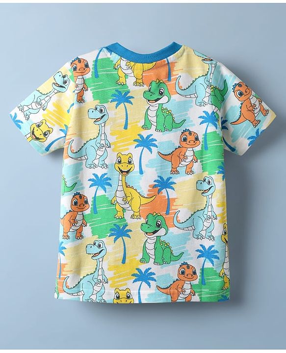 Babyhug Cotton Knit Half Sleeves Co-ords Shorts Night Suit With Animal Print - Multicolor