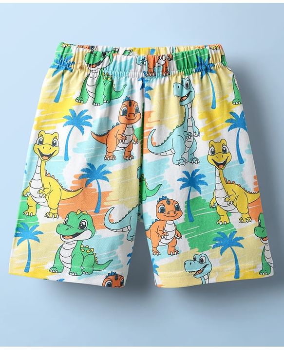 Babyhug Cotton Knit Half Sleeves Co-ords Shorts Night Suit With Animal Print - Multicolor