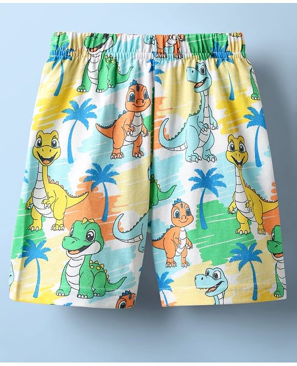 Babyhug Cotton Knit Half Sleeves Co-ords Shorts Night Suit With Animal Print - Multicolor