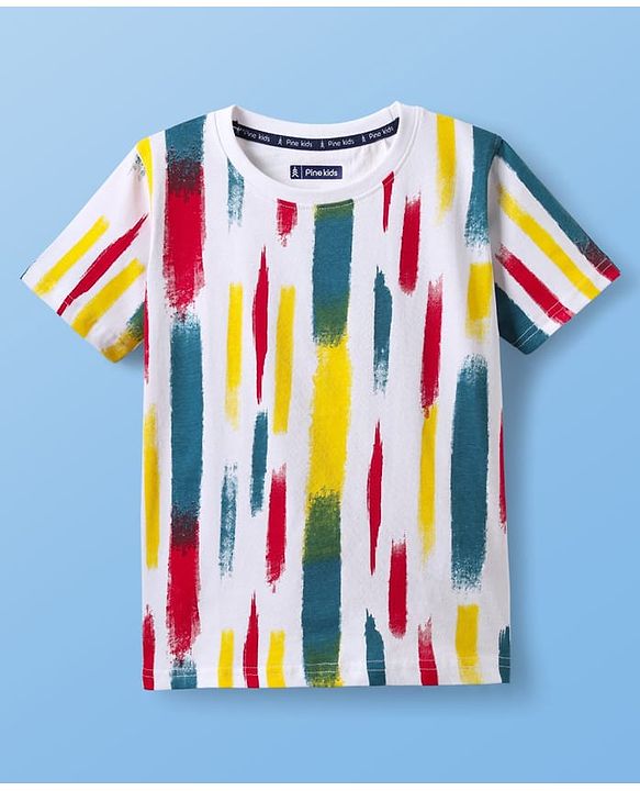 Pine Kids Cotton Knit Half Sleeves Printed T-Shirt - White