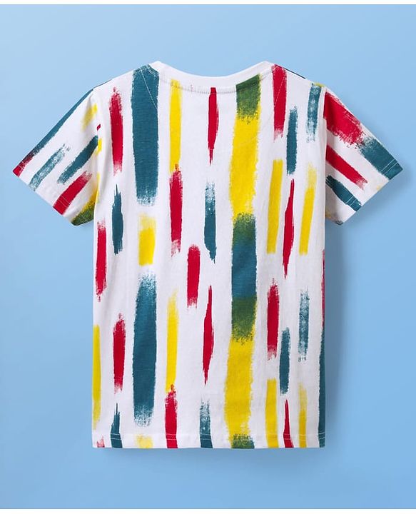 Pine Kids Cotton Knit Half Sleeves Printed T-Shirt - White