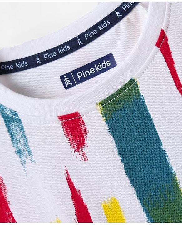 Pine Kids Cotton Knit Half Sleeves Printed T-Shirt - White