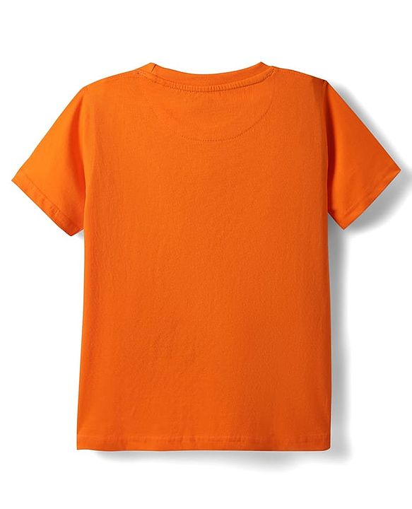 Pine Kids Cotton Knit Half Sleeves T-Shirt with Holiday Print - Orange
