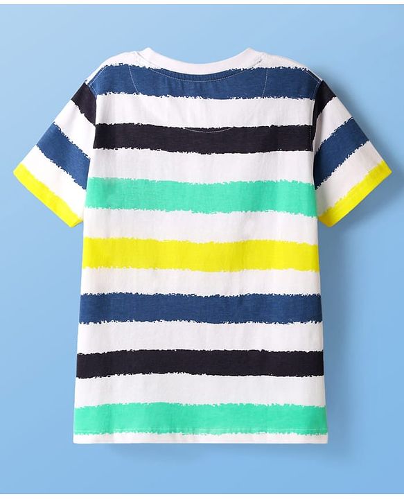 Pine Kids Cotton Knit Half Sleeves T-Shirt with Stripes - White