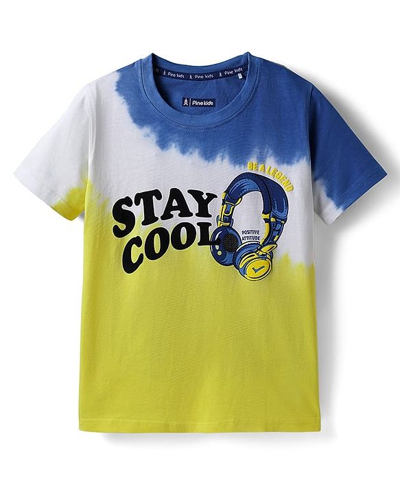 Pine Kids Cotton Knit Half Sleeves T-Shirt with Text Print - Multicolor