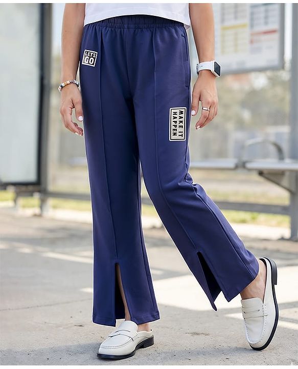 Pine Kids Knit Full Length Lounge Pant With Let's Go Print - Navy Blue