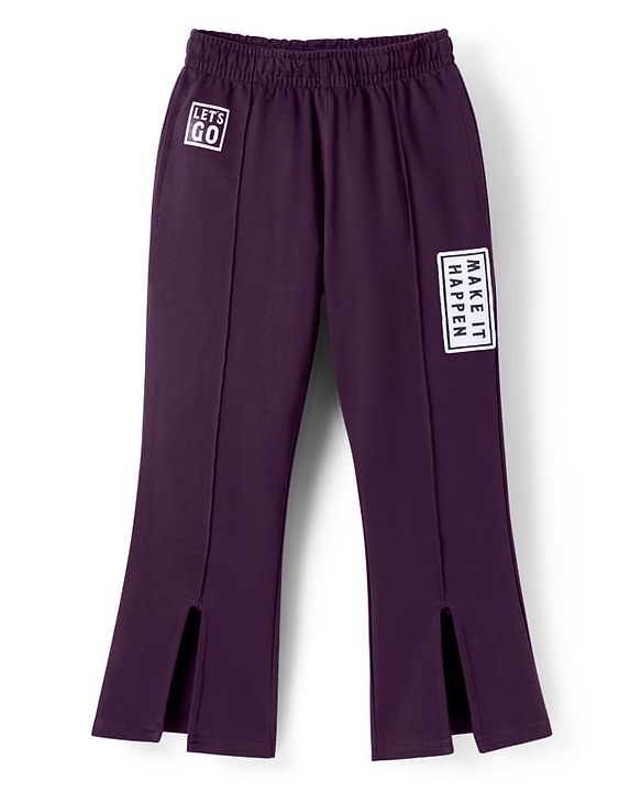 Pine Kids Knit Full Length Lounge Pant With Text Print - Purple