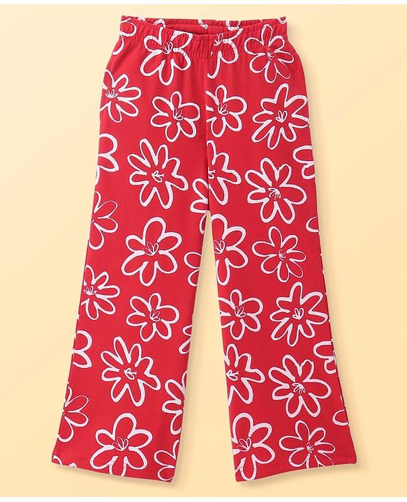 Pine Kids Knit Full Length Lounge Pant With Floral Print - Red