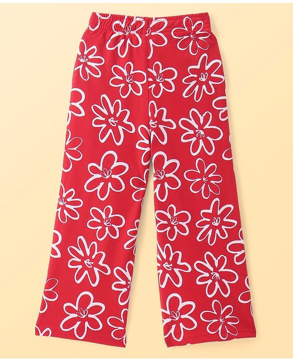 Pine Kids Knit Full Length Lounge Pant With Floral Print - Red