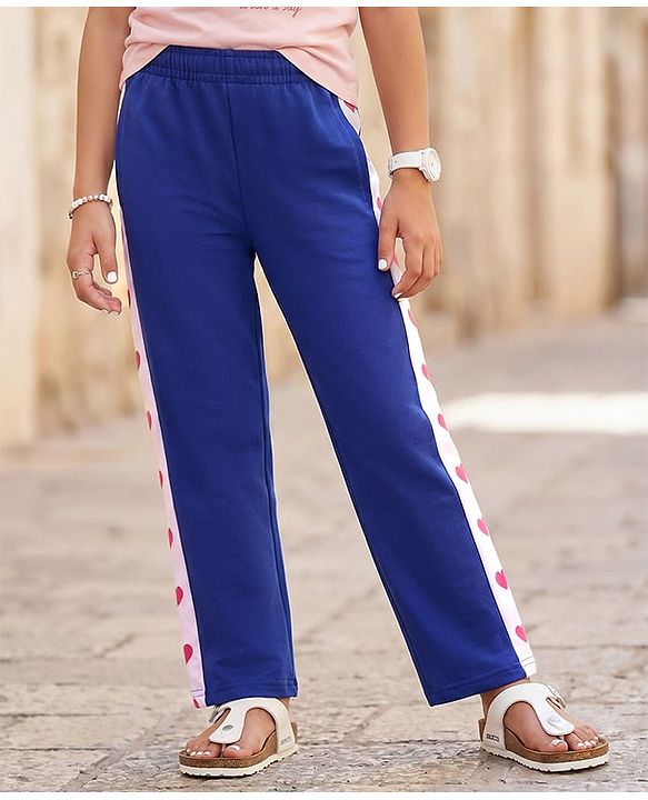 Pine Kids Knit Full Length Lounge Pant With Heart Print - Navy Blue