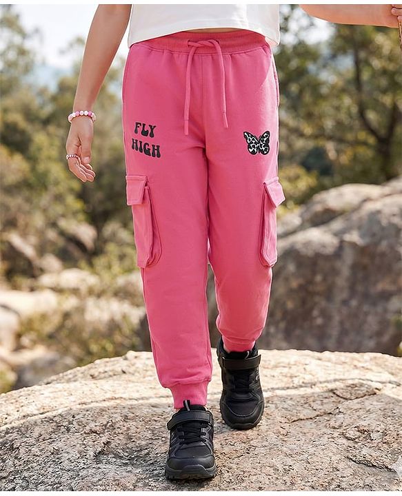Pine Kids Knit Full Length Lounge Pant With Butterfly Print - Dark Pink