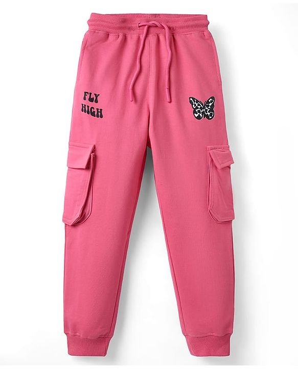 Pine Kids Knit Full Length Lounge Pant With Butterfly Print - Dark Pink
