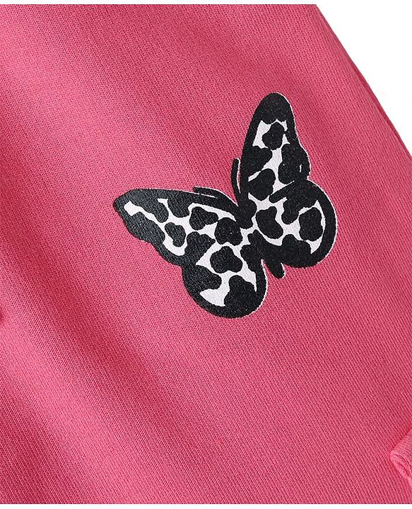 Pine Kids Knit Full Length Lounge Pant With Butterfly Print - Dark Pink