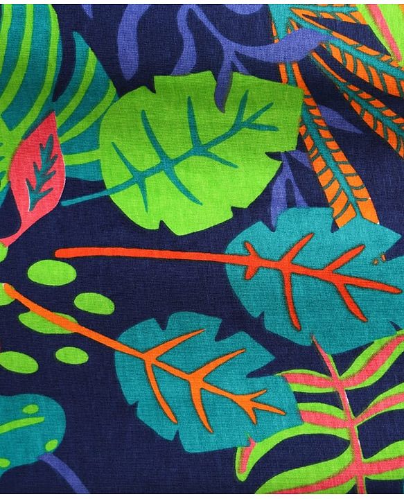 Pine Kids Cotton Knit Half Sleeves T-Shirt with Leaves Print - Navy Blue