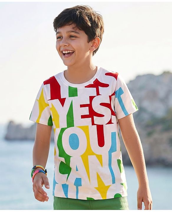 Pine Kids 100% Cotton Knit Half Sleeves T-Shirt With Yes You Can Do It Text Print - White