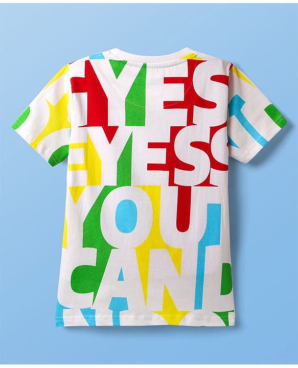 Pine Kids 100% Cotton Knit Half Sleeves T-Shirt With Yes You Can Do It Text Print - White