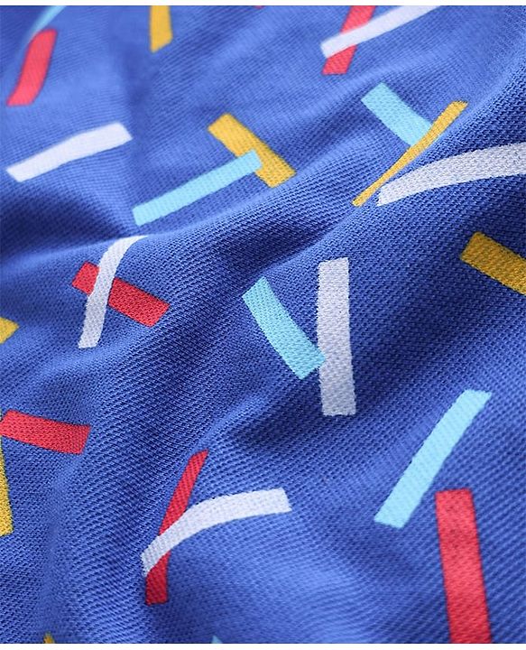 Pine Kids Cotton Knit Half Sleeves Polo T-Shirt with Confetti Print - Blue