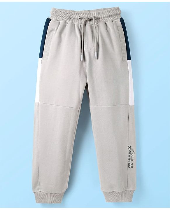 Pine Kids Knit Full Length Solid Lounge Pant with Tape Detailing - Grey