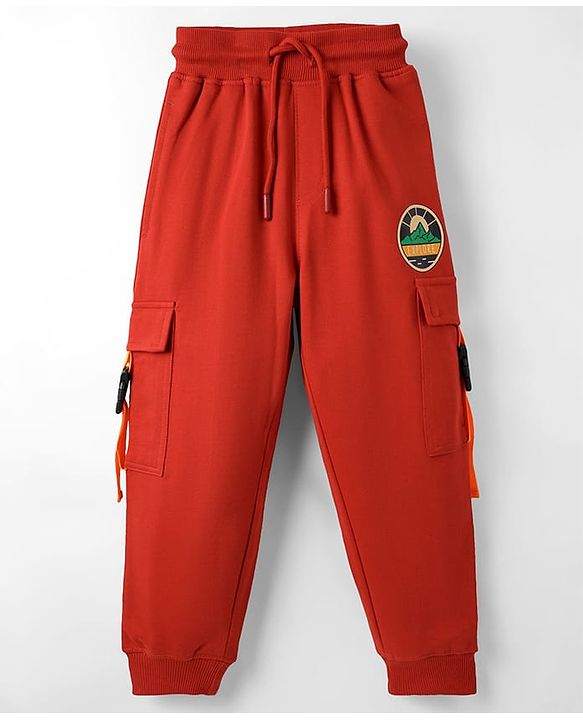 Pine Kids Knit Full Length Lounge Pant With Explore Print & Cargo Pockets - Red