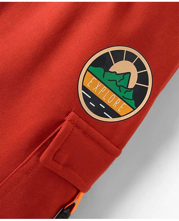 Pine Kids Knit Full Length Lounge Pant With Explore Print & Cargo Pockets - Red