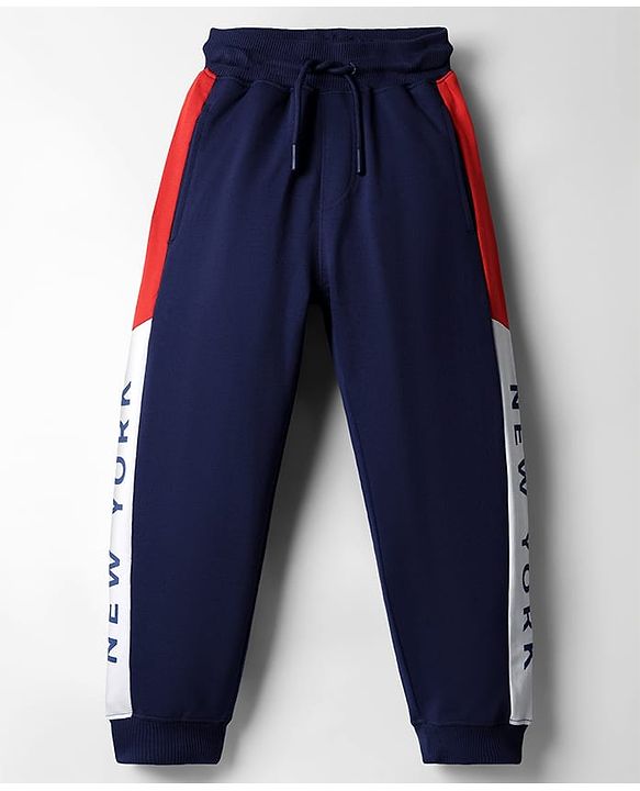 Pine Kids Knit Full Length Lounge Pant With New York Print - Navy Blue
