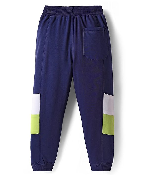 Pine Kids Cotton Knit Full Length Cut & Sew Text Printed Lounge Pant - Navy Blue