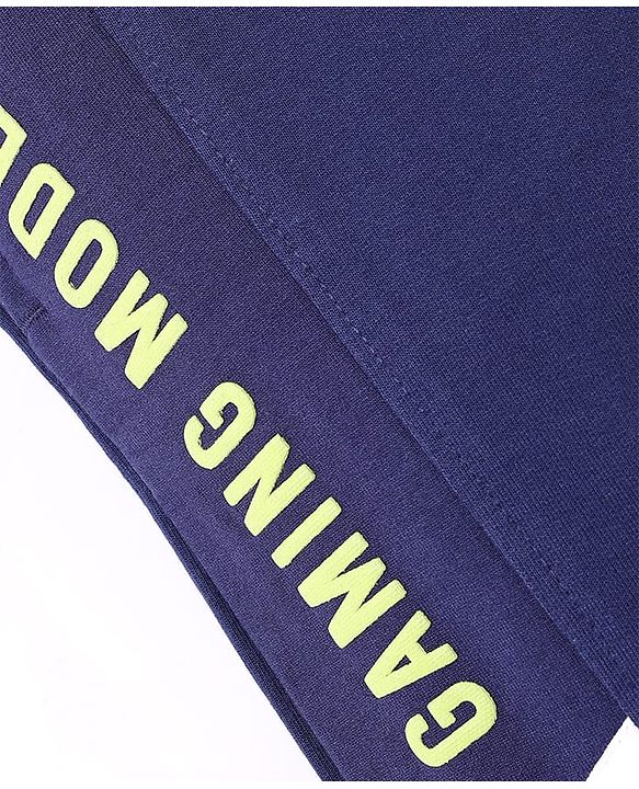 Pine Kids Cotton Knit Full Length Cut & Sew Text Printed Lounge Pant - Navy Blue