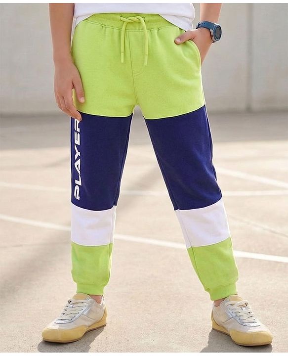 Pine Kids Knit Full Length Lounge Pant With Player Print & Cut & Sew Design - Lime Green