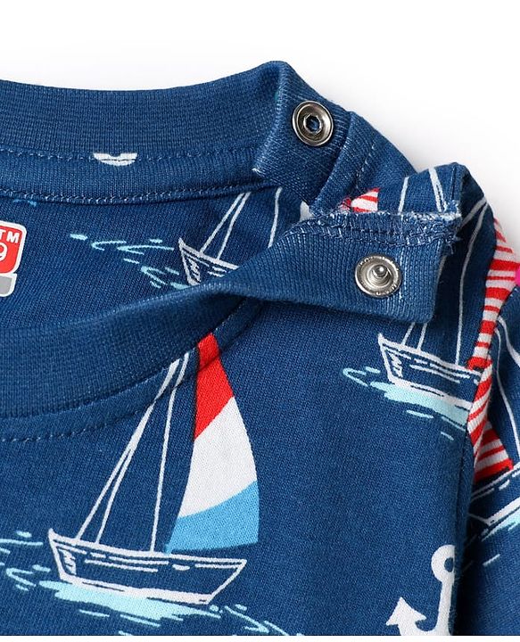 Babyhug Cotton Knit Half Sleeves Co-ords Shorts Night Suit with Nautical Theme Print - Navy Blue