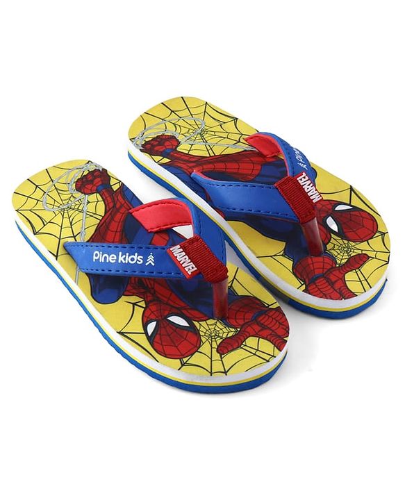Pine Kids Marvel Slip On Flip Flops With Spiderman Print - Yellow & Blue
